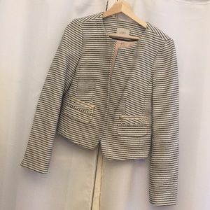 LOFT Black and White Striped Polished Blazer
